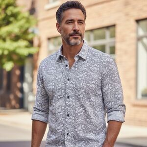 Ted Baker London Mens Grey White Floral Button Down Shirt Long Sleeve  3 Medium